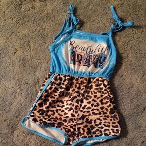 Beautiful Crazy Blue and Leopard Print Kids Romper 6